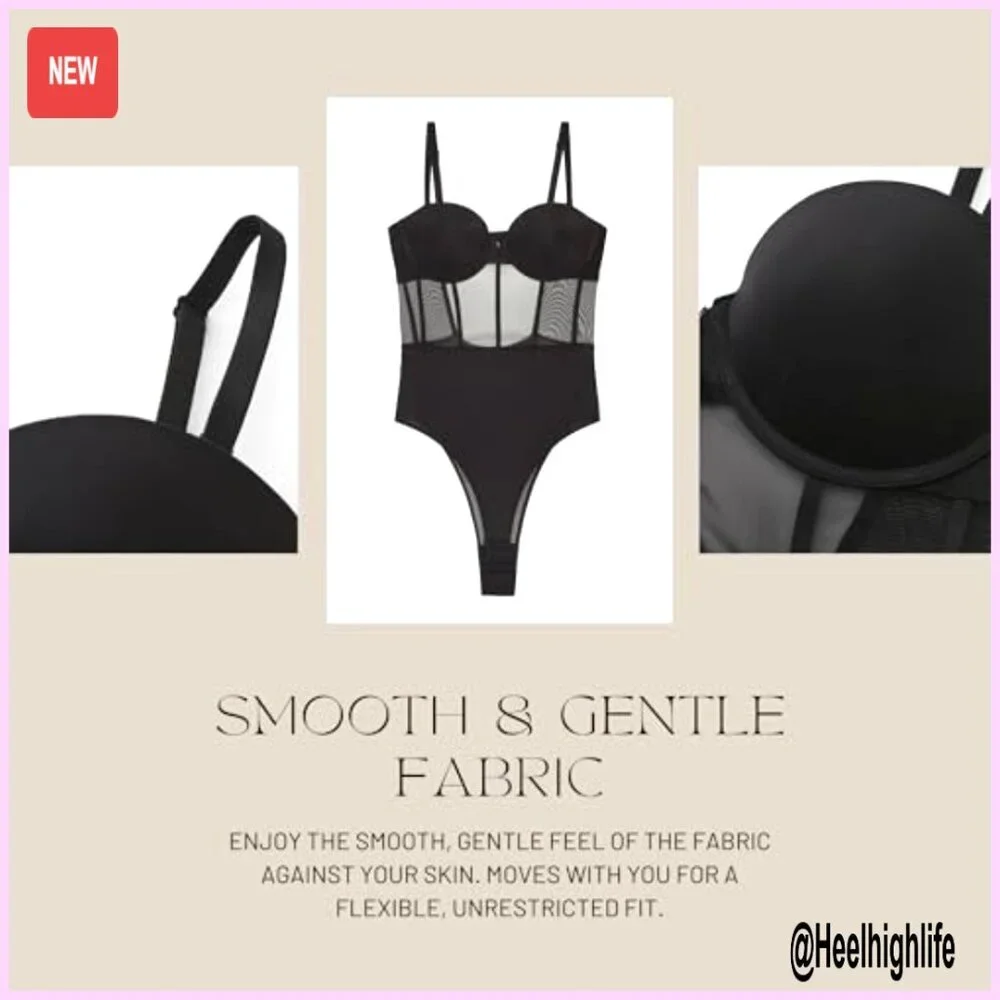 Women's Mesh Panel Bodysuit Underwire Cups Seamless Shapewear